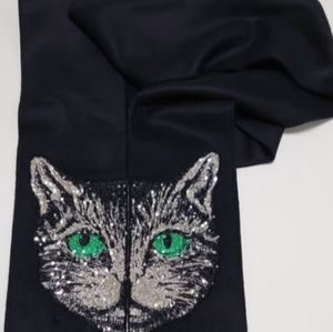 Women's Black Mystic Cat Embellished Scarf perfect for the winter